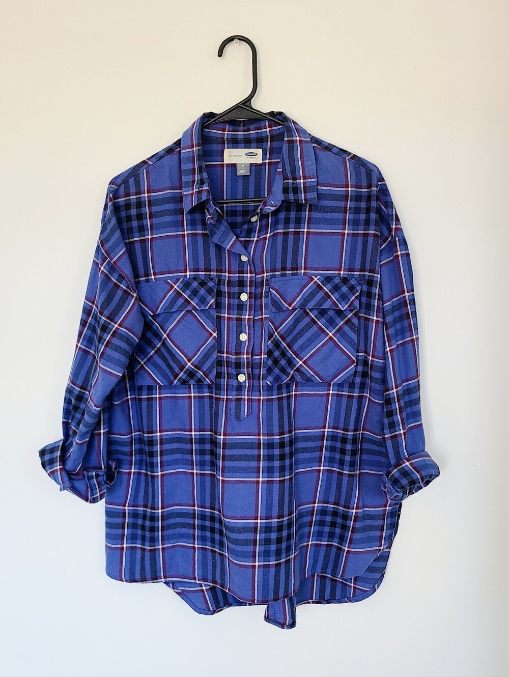 Plaid 3/4 Button-Front Shirt, Blue Old Navy Boyfriend Shirt